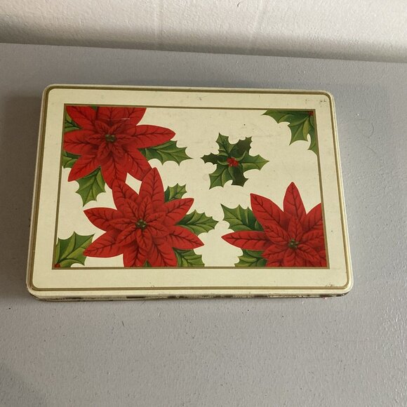 Vintage Red Poinsettia Flowers Litho Metal Tin - Picture 5 of 10